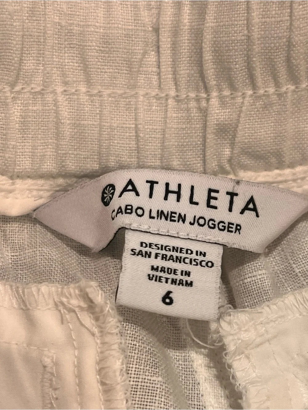 Athleta Women’s Cabo Linen Jogger Pant White 6 Mid-Rise Semi-Fitted Beach Travel
